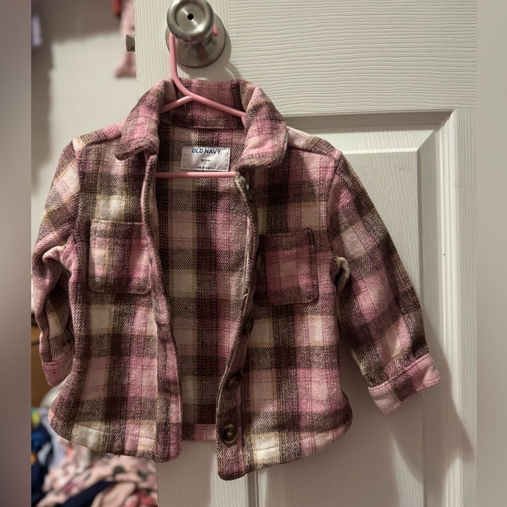 Old Navy Kids Plaid Jacket in Pink and Brown